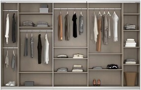 Dressing 360 cm lățime, 3 uși glisante, oglindă pe mijloc, culoare albă, material PAL, compartimentare premium, înălțime 229 cm