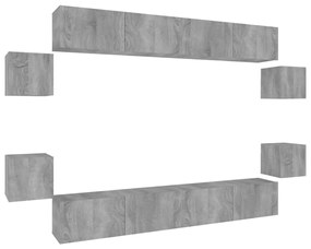 3114228 vidaXL Set dulap TV, 8 piese, gri sonoma, lemn prelucrat