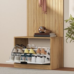 HOMCOM Cuier de Hol cu Pantofar Rabatabil, Cuier cu Bancă, 4 Cârlige și Rafturi pentru Pantofi, Organizator Modern pentru Hol și Coridor, Stejar și Alb | Aosom Romania