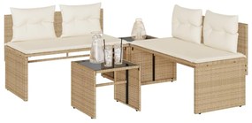 vidaXL Set canapele de grădină, 4 piese, cu perne, bej, poliratan