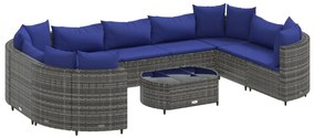 3308407 vidaXL Set mobilier de grădină cu perne, 10 piese, gri, poliratan