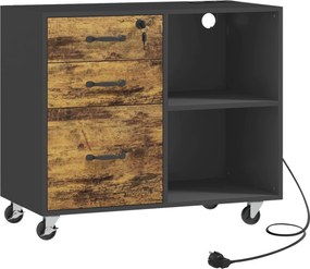 HOMCOM Dulap pentru Imprimantă cu 4 Roți, 3 Sertare, 2 Rafturi Deschise și Orificiu pentru Cablu, 80x40x65,5 cm, Negru | Aosom Romania