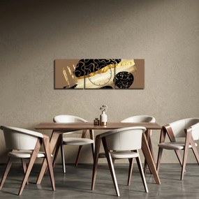 Tablou - Abstracție maro auriu N⁰3 (cu ceas) (90x30 cm)