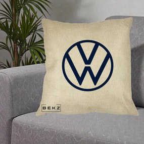 Perna Personalizata cu emblema Volkswagen, 40x40 cm, Crem, Husa Detasabila, Perna Inclusa, BEKZ®