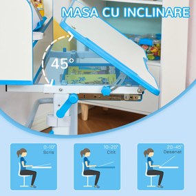 HOMCOM Set Masă și Scaun pentru Copii 6-12 Ani Reglabile pe Înălțime și Blat Înclinabil 45°, 80x54,5x82-104 cm, Albastru | Aosom Romania