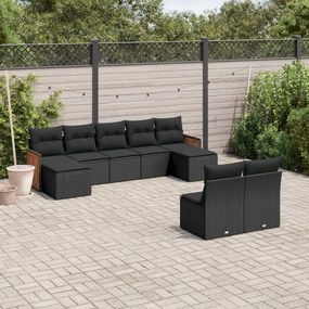 3228050 vidaXL Set mobilier de grădină cu perne, 9 piese, negru, poliratan