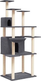vidaXL Ansamblu de pisici, stâlpi din funie sisal, gri închis, 166 cm