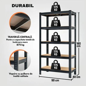 Raft cu capacitate mare HEAVY, max. 875kg, 90x40x180cm, negru Jurhan