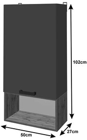Set mobilier living Poelfy, Pako World, Gri inchis-Stejar, 170x37x42 cm