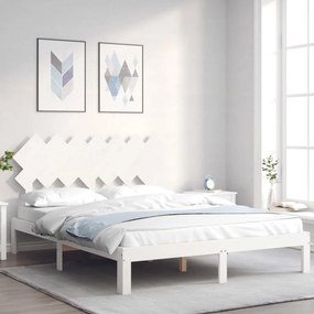 3193707 vidaXL Cadru de pat cu tăblie, 140x190 cm, alb, lemn masiv