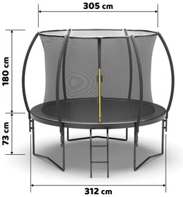 Trambulina de gradina cu plasa de siguranta si scara Culoare neagra, JUMP 305 cm