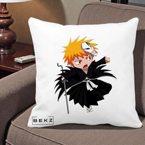 Perna Personalizata Bleach Ichigo Chibi cu Masca, 40x40 cm, Alba Mata, Husa Detasabila, Perna Inclusa, BEKZ®
