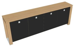 Dulap mic Verno+ 260 x 46 x 90 cm, uși de sticlă, stejar deschis / negru