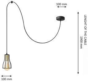 Lustră pe cablu TUBE 1xE27/15W/230V negru/auriu