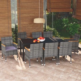 vidaXL Set mobilier grădină cu perne, 9 piese, gri, poliratan