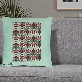 Perna Personalizata Motiv Traditional Ie Romaneasca Rosu, 40x40 cm, Verde Menta, Husa Detasabila, Perna Inclusa, BEKZ®