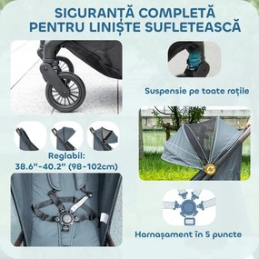 AIYAPLAY Cărucior Ușor 6.3kg pentru Copii 0-3 Ani Pliabil cu o Mână, Cărucior Compact Reclinabil cu Copertină și Suport pentru Picioare Reglabil, Roți și Coș de Depozitare, Până la 15 kg, Albastru | Aosom Romania