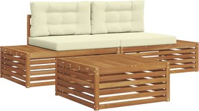 vidaXL Set de canapele de exterior cu pernă 3 Bucată Natural și Crem