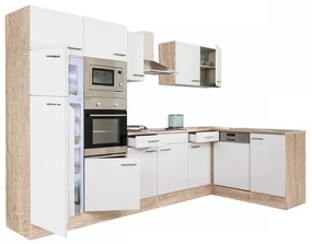 Mobilă de bucătărie de colț Yorki 340, corp din stejar Sonoma, cu față alb satinat