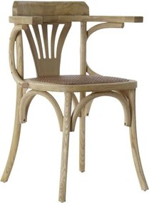 Scaun cu brațe dining din lemn masiv de ulm cu șezut împletit din rattan, 57×46×78 cm, „Brasserie"