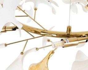 Lustra Suspendata, Metal Auriu, Petale Flori Albe Ceramice, FLORA 120