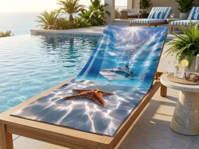 Prosop de plaja cu uscare rapida AQUALIS albastru 70 x 140 cm, 100% microfibra