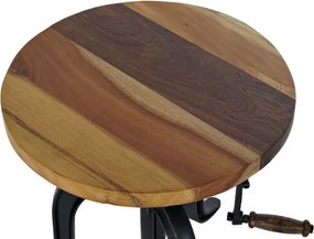 Măsuță laterală rotundă reglabilă din lemn și metal, natur și negru, cu bază pe patru picioare curbate și manivelă, 42–63 x 45 cm, „Marlow”