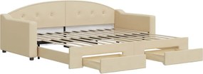 vidaXL Pat de zi cu extensie și sertare, crem, 90x200 cm, textil