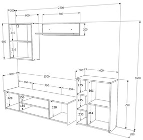 Set haaus Alice, Stejar Sonoma/Alb, L 220 cm