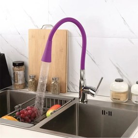 Baterie bucatarie cu pipa flexibila Inter Ceramic Havana finisaj crom lucios-mov mat cu 2 functii