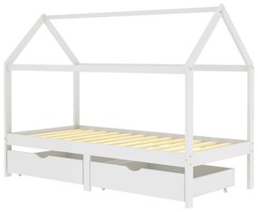 322141 vidaXL Cadru de pat copii cu sertare alb 90 x 200 cm lemn masiv de pin