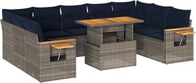 vidaXL Set mobilier de grădină cu perne, 10 piese, gri, poliratan