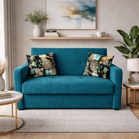 Canapea SAMY extensibila, 2 locuri, cu lada de depozitare, albastru, cadru metalic , 152x100x92 Albastru, Stofa