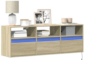 vidaXL Comodă TV de perete cu lumini LED, stejar sonoma, 130x31x45 cm