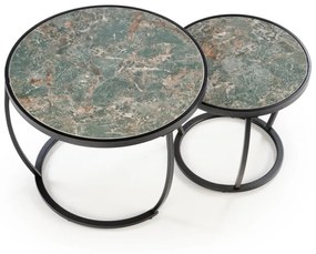 Set 2 mese de cafea Ines marmura verde/negru