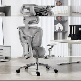 METACHAIR DORO VENT Scaun ergonomic, sezut cu ventilatie, suport lombar dinamic, spătar reglabil înălțime, cotiere 6D, tetieră 2D, suport picioare, mecanism multifunctional inclinare/blocare, pivotant, Mesh, Gri