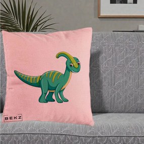 Perna Decorativa Parasaur Verde, 40x40 cm, Roz, Husa Detasabila, Perna Inclusa, BEKZ®