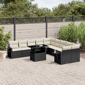vidaXL Set canapele de grădină cu perne, 11 piese, negru, poliratan