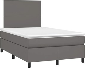 vidaXL Pat box spring cu saltea, gri, 120x190 cm, piele ecologică