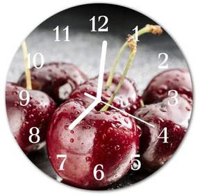 Ceas de perete din sticla rotund Cherry Red Fructe