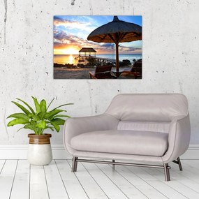 Tablou pe sticlă - Apus de soare în Mauritius (70x50 cm)
