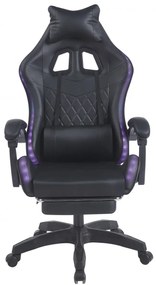 Scaun gaming, sistem iluminare bandă LED RGB, masaj în perna lombară, suport picioare, Negru