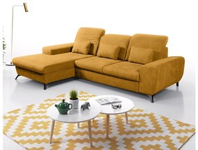 Colțar extensibil tapițat ALTA, cu spațiu de depozitare, configurație în L, stânga, galben