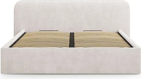 Pat tapitat cu somiera rabatabila si lada depozitare, 160x200 cm, Micadoni Home, Elizabeth-68, tesatura structurata chenille, alb