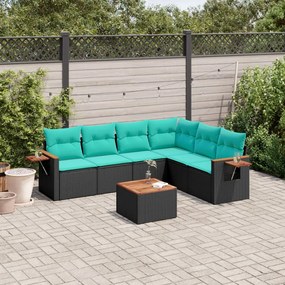 vidaXL Set canapele de grădină cu perne, 7 piese, negru, poliratan
