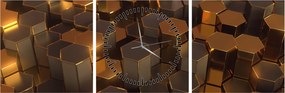 Tablou - Hexagoane de bronz (cu ceas) (90x30 cm)