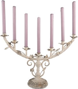Sfesnic 7 lumanari, alb, din metal, cu aspect vintage, 58x16x37 cm