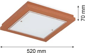 Plafoniera din lemn si sticla TABOR 52x52cm, teracota