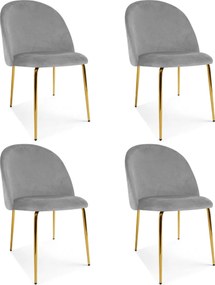 Set 4 Scaune Bucatarie/Dining Ylmma Catifea Gri Deschis, Picioare Metalice, Finisaj Auriu