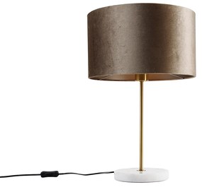 Lampă de masă din alamă cu abajur de catifea gri-maroniu 35 cm - Kaso